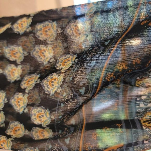 Fleur Bleve Anthro Boho Sheer Puff Sleeve Blouse Womens M Colorful Flowy - Picture 6 of 13